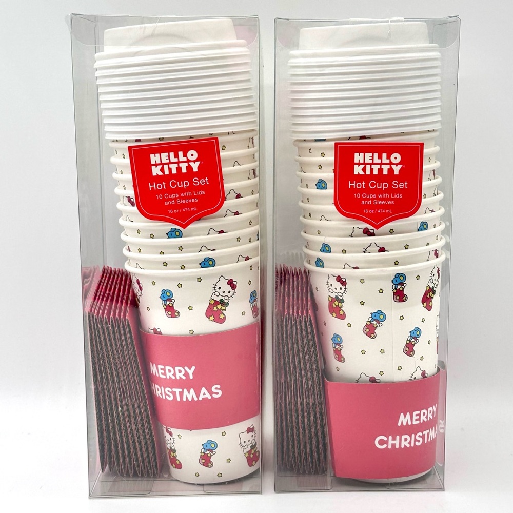 Sanrio Hello Kitty Merry Christmas Hot Cup with Lids and Sleeves - Set of 2